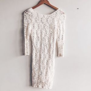 lace, long-sleeve fitted dress, open back